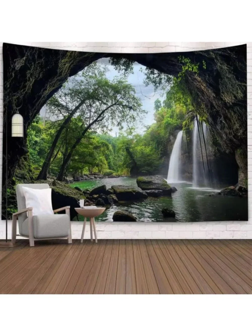 51×60 Inch Tropical Cave Waterfall Forest Nature Landscape Wall Tapestry